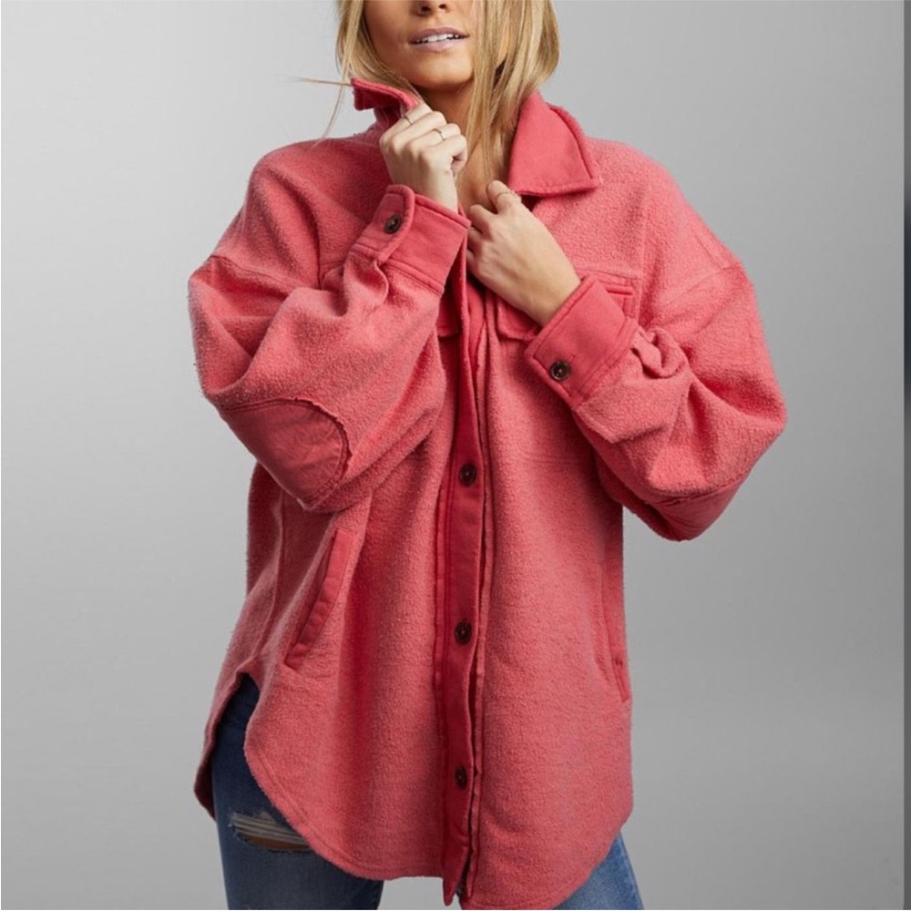 Free People Ruby Jacket Oversized Shirt Shacket in Red, size XS